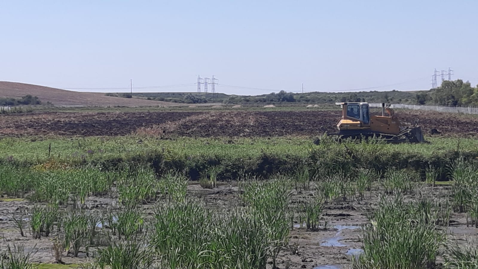 Excavator lucrând la drenaj